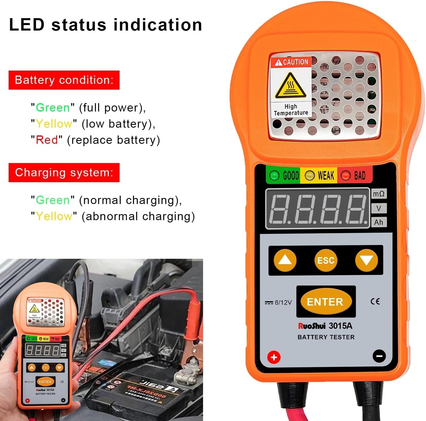 3015A Automotive Battery Tester Charge System Test Battery Work Load Internal Resistance 12V Lead-Acid Car Power Tool
