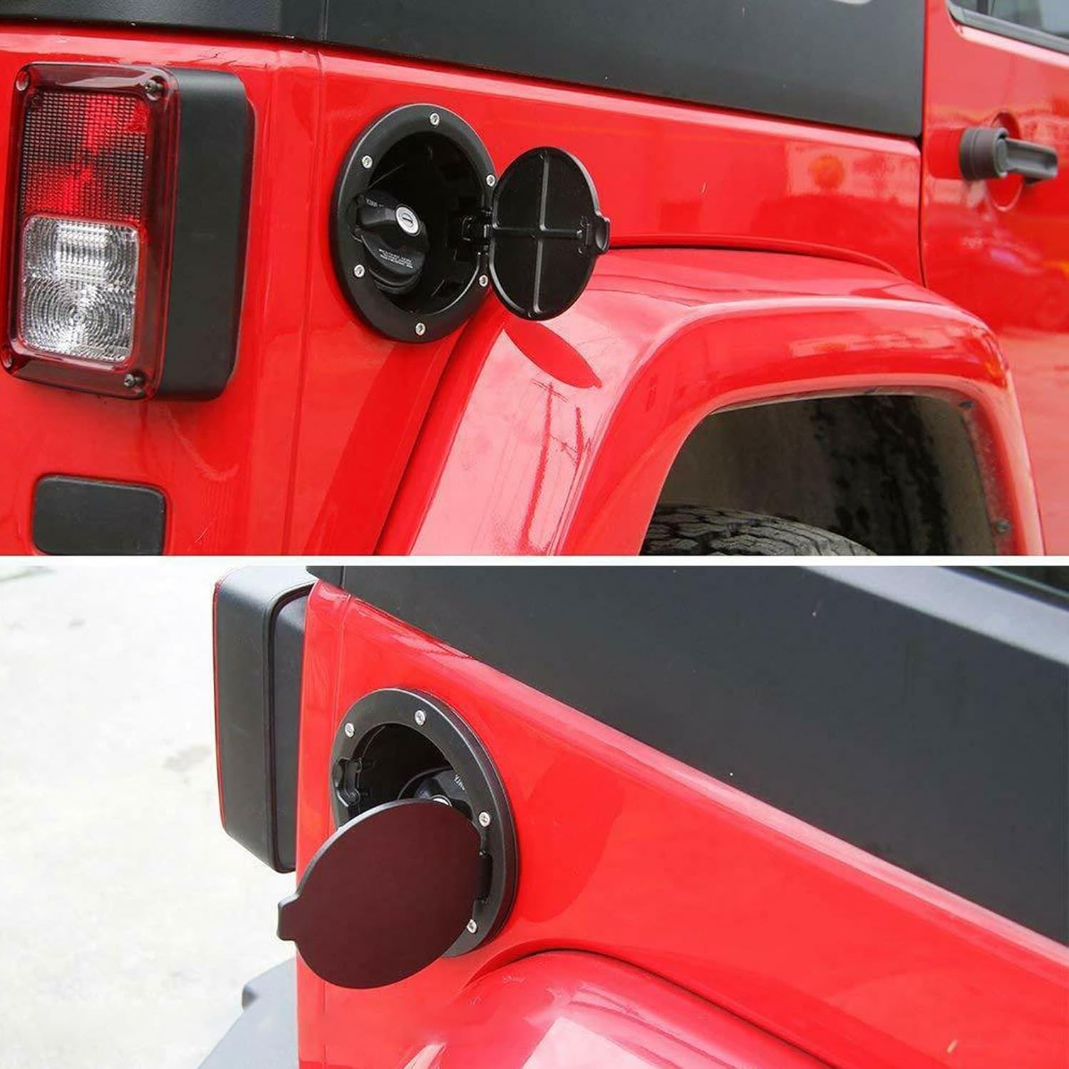 JK Fuel Filler Door Cover, JK Gas Fuel Tank Cap Cover Black Fit For 2007 2008 2009 2010 2011 2012 2013 2014 2015 2016 2017 2018 Wrangler JK & Unlimited Sport Rubicon Sahara Gas Tank Cap Fuel Cap