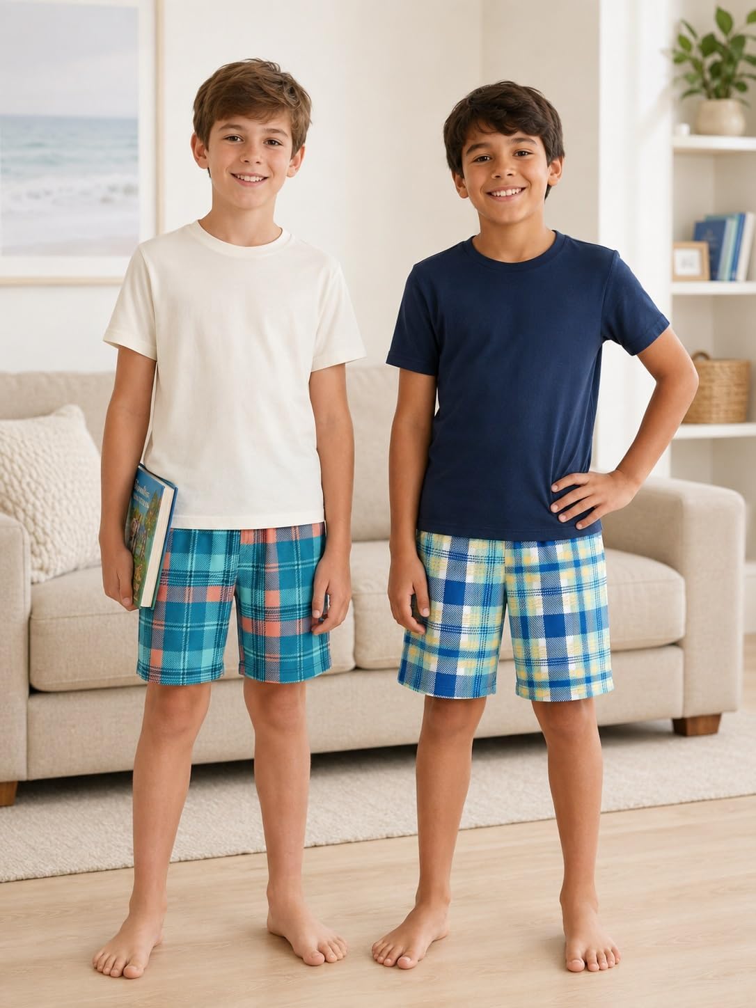 Beezizac Boys Pajamas 2-Pack Assorted Prints Lounge Shorts Size 6-18