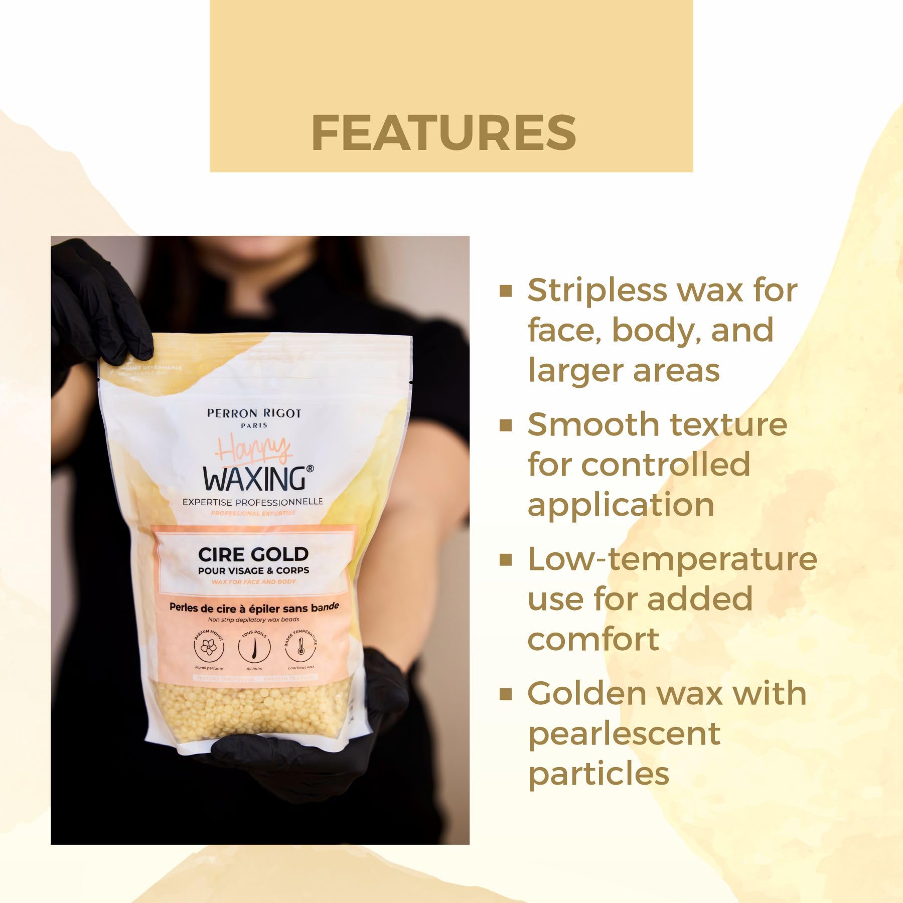 Perron Rigot Cire Gold Non Strip Depilatory Wax for Face and Body, Stripless Hair Removal Wax, Doypack 800g 1