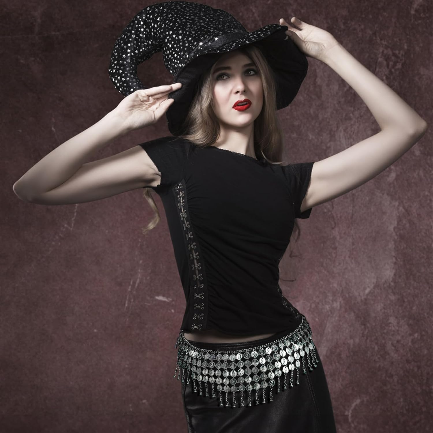 Eorbow 2 Pack Belly Dance Hip Scarf Belt, Dangling Coins Bellys Dancing Skirt, Belly Dancer Bottoms Halloween Costume Accessory for Women, Music Festival, Gold and Silver, 32 Short - Image 7