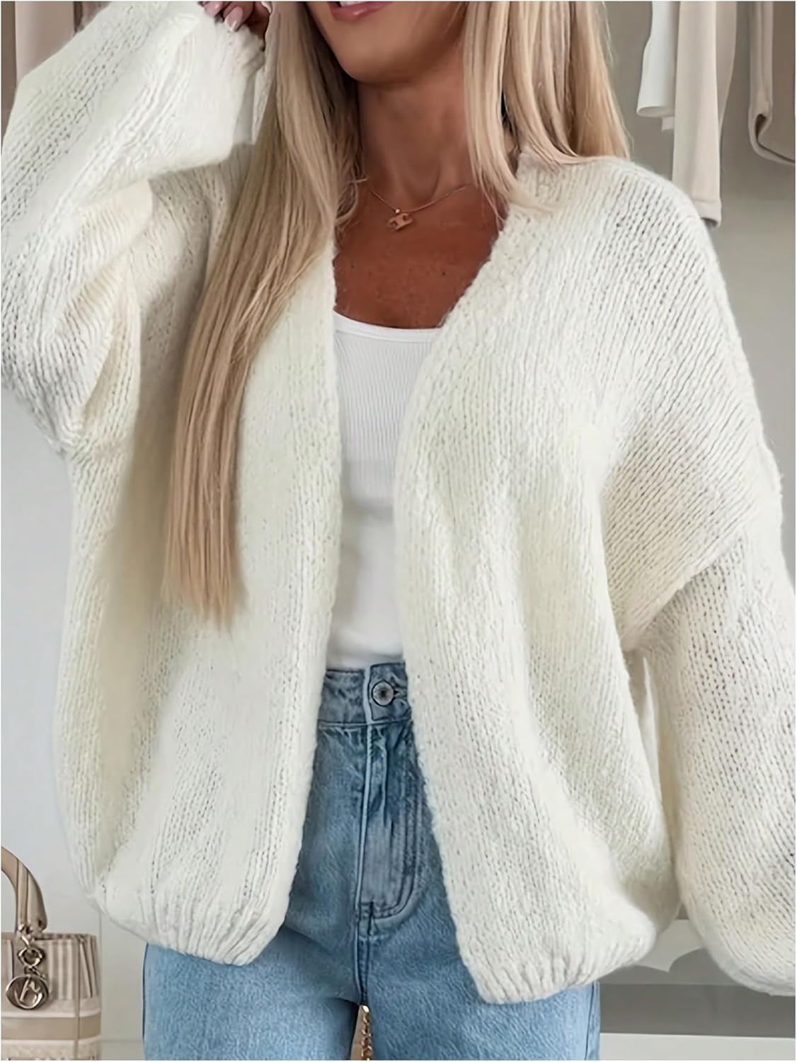 SOLY HUX Women's Open Front Knit Cardigan Long Sleeve Sweater Coat Casual Outerwear