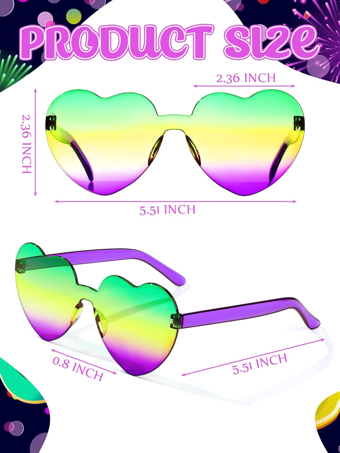 24 Pack Heart Sunglasses Bulk Eyeglasses Costume Accessories Outfit for Parade Throws Party Supplies - Image 2