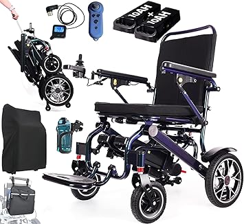 New Gradient Colour Electric Wheelchairs for Adults, Ultra Lightweight 42Lbs Foldable Power Wheelchairs, All Terrain Motorized Wheelchair with 2 Lithium Batteries, with Telescopic and Remote Control