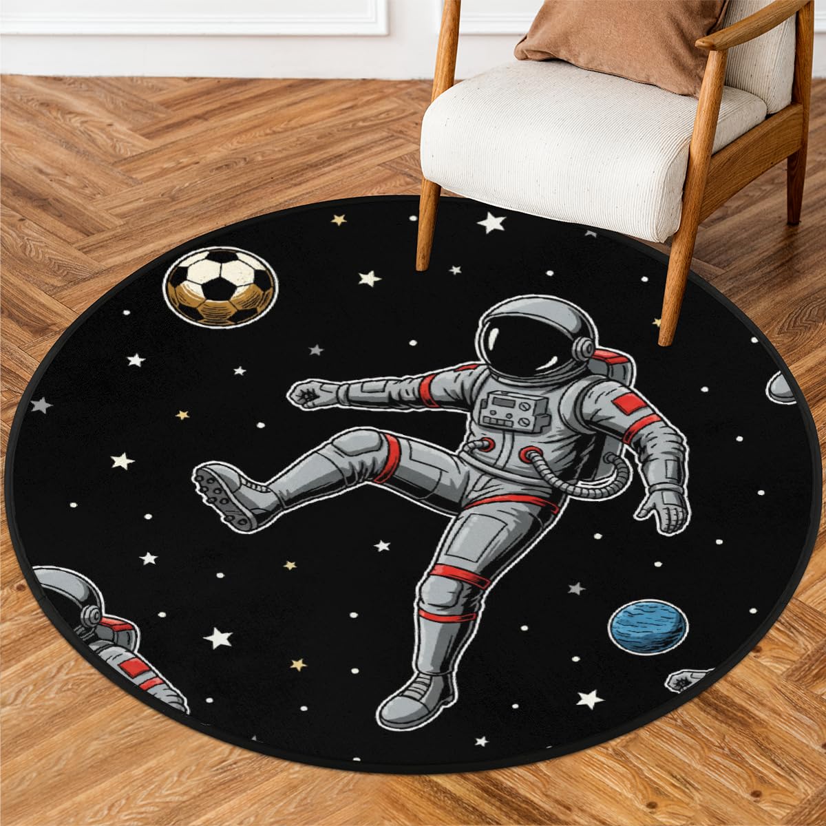 Tapis rond chambre enfant astronaute football pour créer un coin de jeu sécurisé