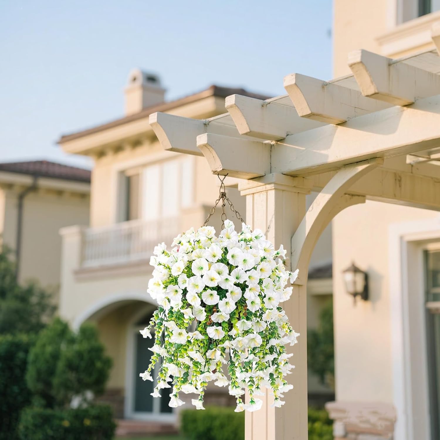 BIG KEYS Artificial Fake Plants for Outdoor Spring, Summer, Autumn and of Decoration, 4PCS Faux Silk Morning Glory Long Vines Stems UV Resistant Look Real for Outside Home Porch Patio (White) - Image 4