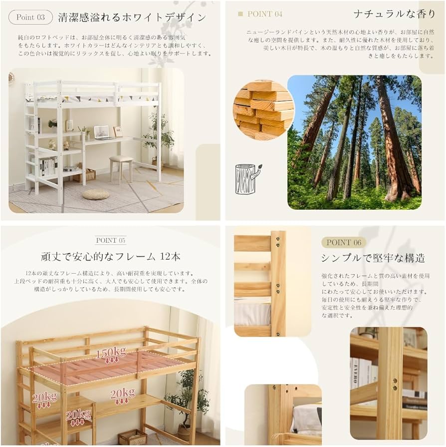 Amazon.co.jp: STPZHXC ロフトベッド 木製 デスク付く ハシゴ 棚