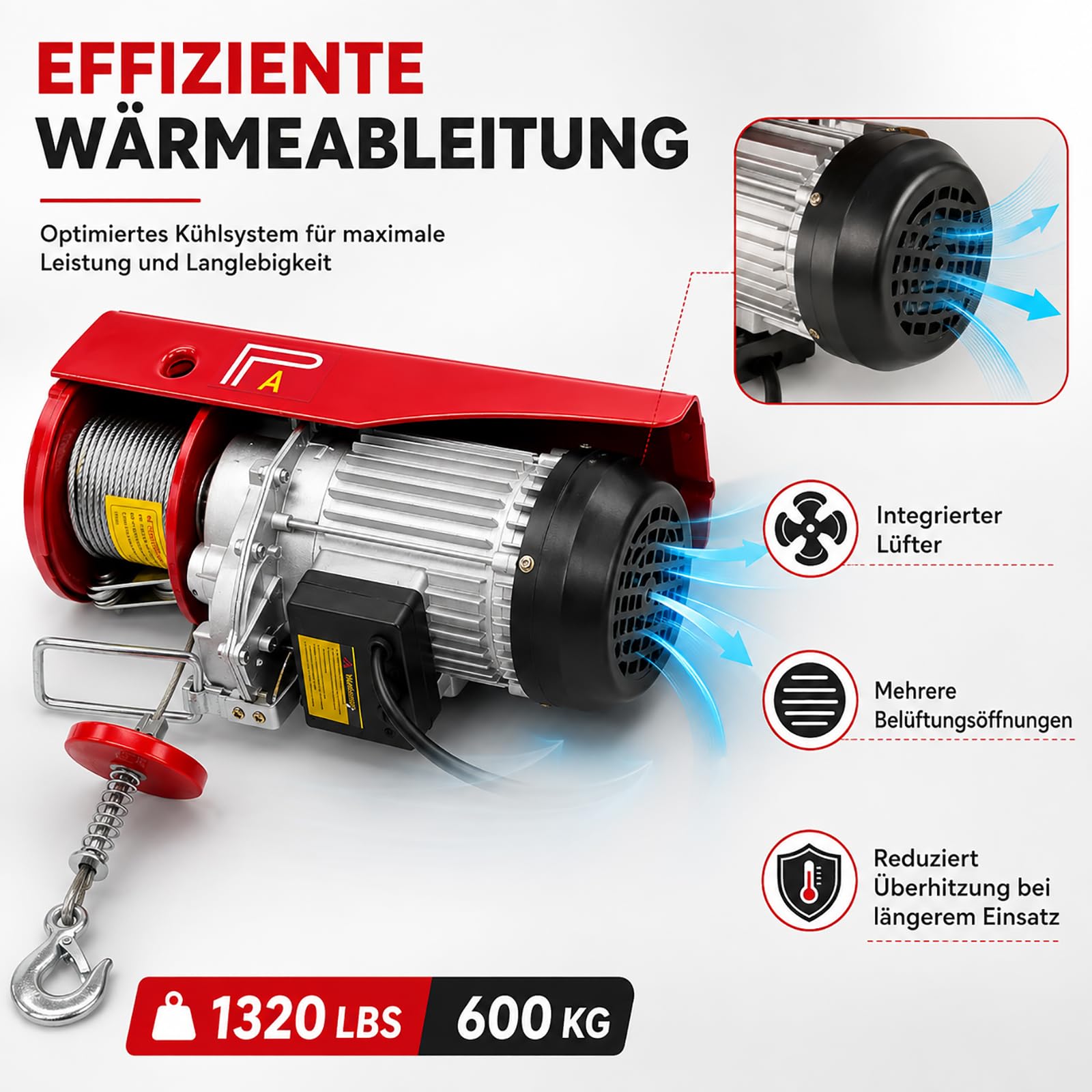 220V Paranco elettrico per argano con paranco a fune da 600 kg/1320 lbs