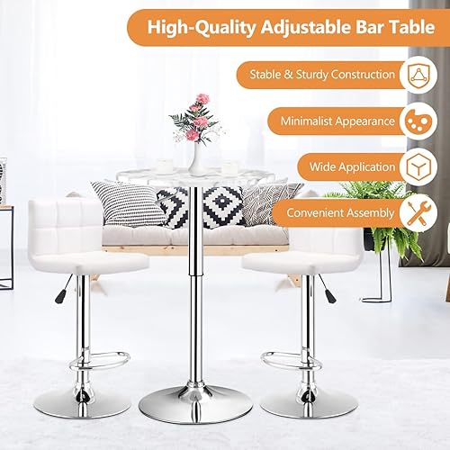 Miniatura 3 de TUOCHUFUN Mesa alta redonda de cóctel bistró con parte superior y base negra mesa giratoria de 360 con patas plateadas para el hogar mesa de bar