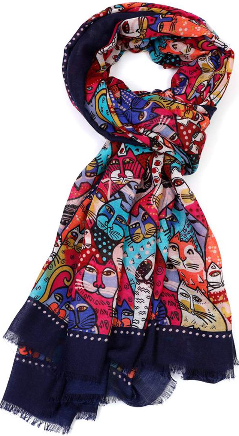 Glamlondon Women's Blue Kitty Faces Cat Print Scarf