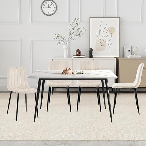 Miniatura 4 de Juego de 4 sillas de comedor, modernas sillas de comedor de cocina, silla de comedor ergonómica de terciopelo, asiento acolchado tapizado y patas de