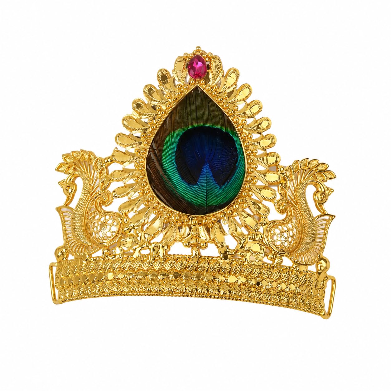 Anuradha Art Jewellery Luxurious Golden Ganpati Mukut with Peacock Feather Design Crown For Ganpati Bappa| Ganapati Decoration Jewellery | for ganesh Chaturthi Deity God Jewellery.-image-40