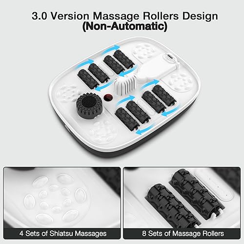 Miniatura 2 de HOSPAN Spa de pies plegable con calor, burbujas, luz roja y control de temperatura, masajeador de baño de pies con 8 rodillos de masaje Shiatsu, spa