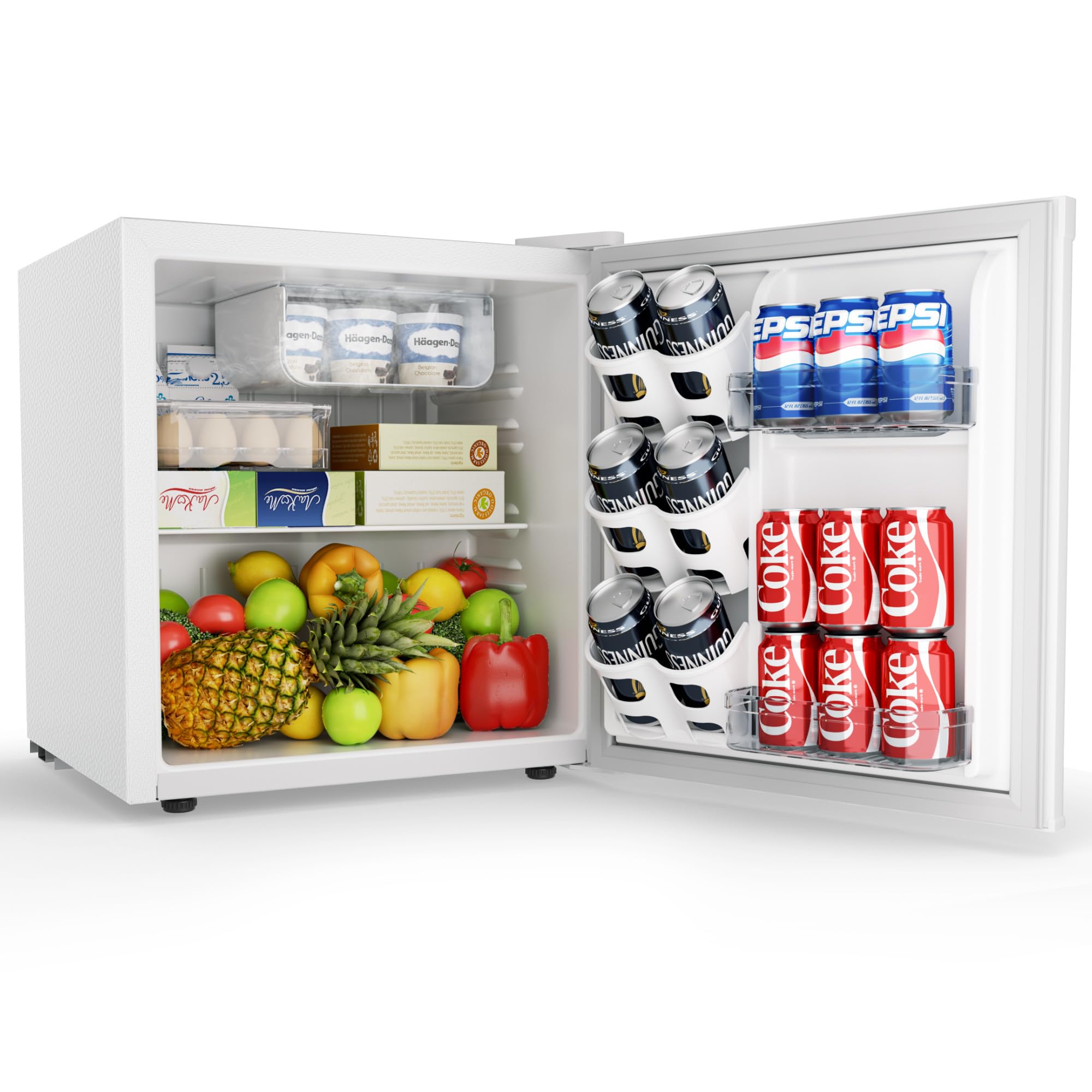 EUHOMY Mini Kühlschrank, 46L Kühlschrank klein, kleiner Kühlschrank mit umkehrbarer Tür, 7-Stufen Thermostat, 38 dB Ultra-Leise, Energieeffizienter Kompaktkühlschrank für Schlafzimmer, Büro (Weiß)