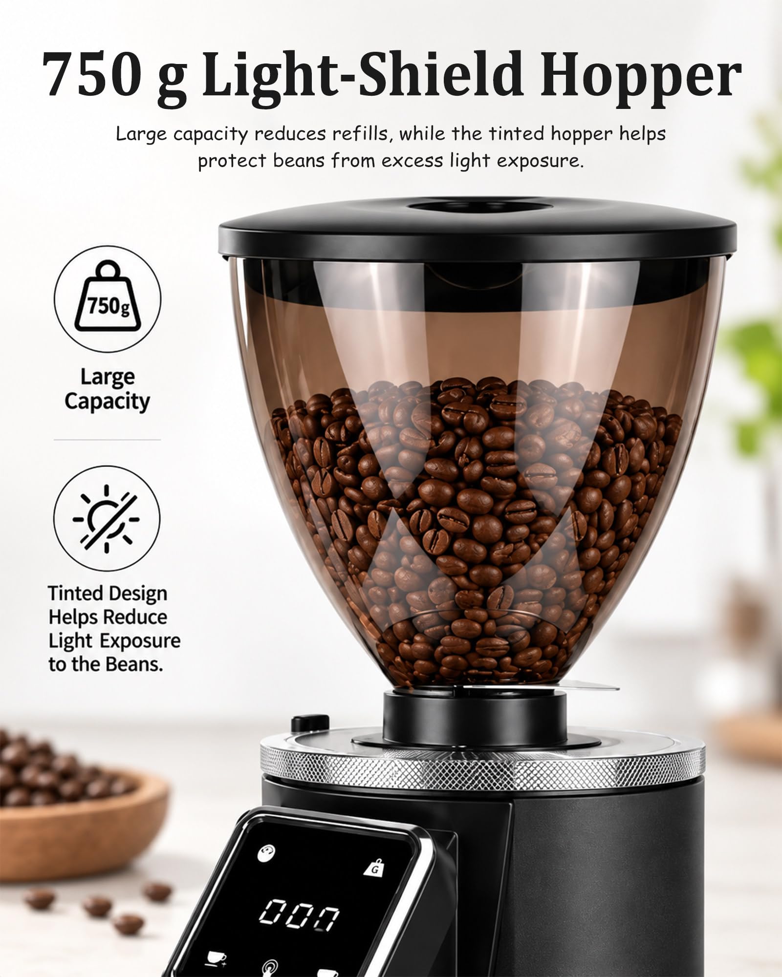 Macinacaffè Touchscreen 64mm, Espresso Commerciale a Macine Piane Black