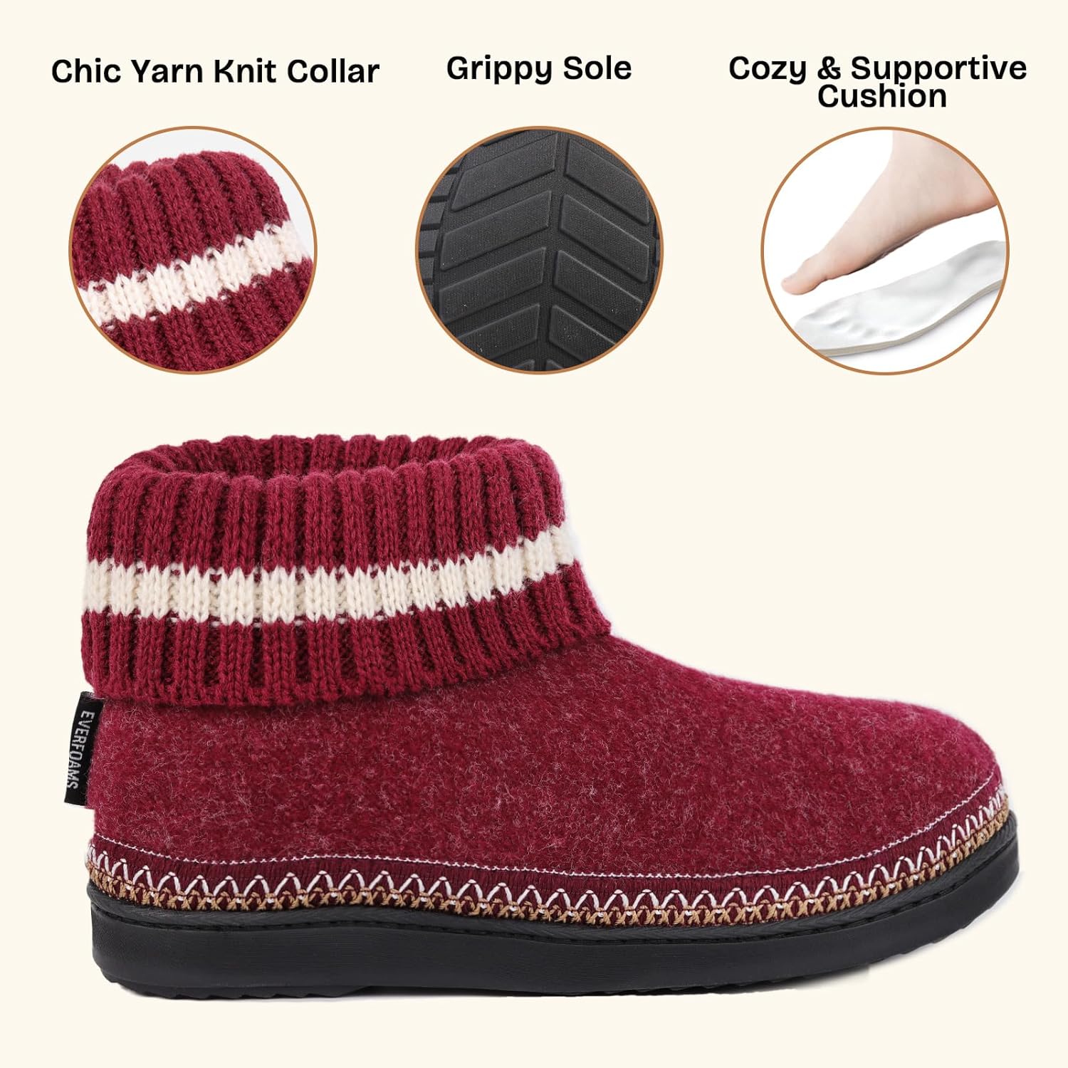 EverFoams Women's Bootie Slippers Non-slip Comfy Winter Indoor House Shoes with Knitted Collar 6 71X3EQr6SlL. AC SL1500