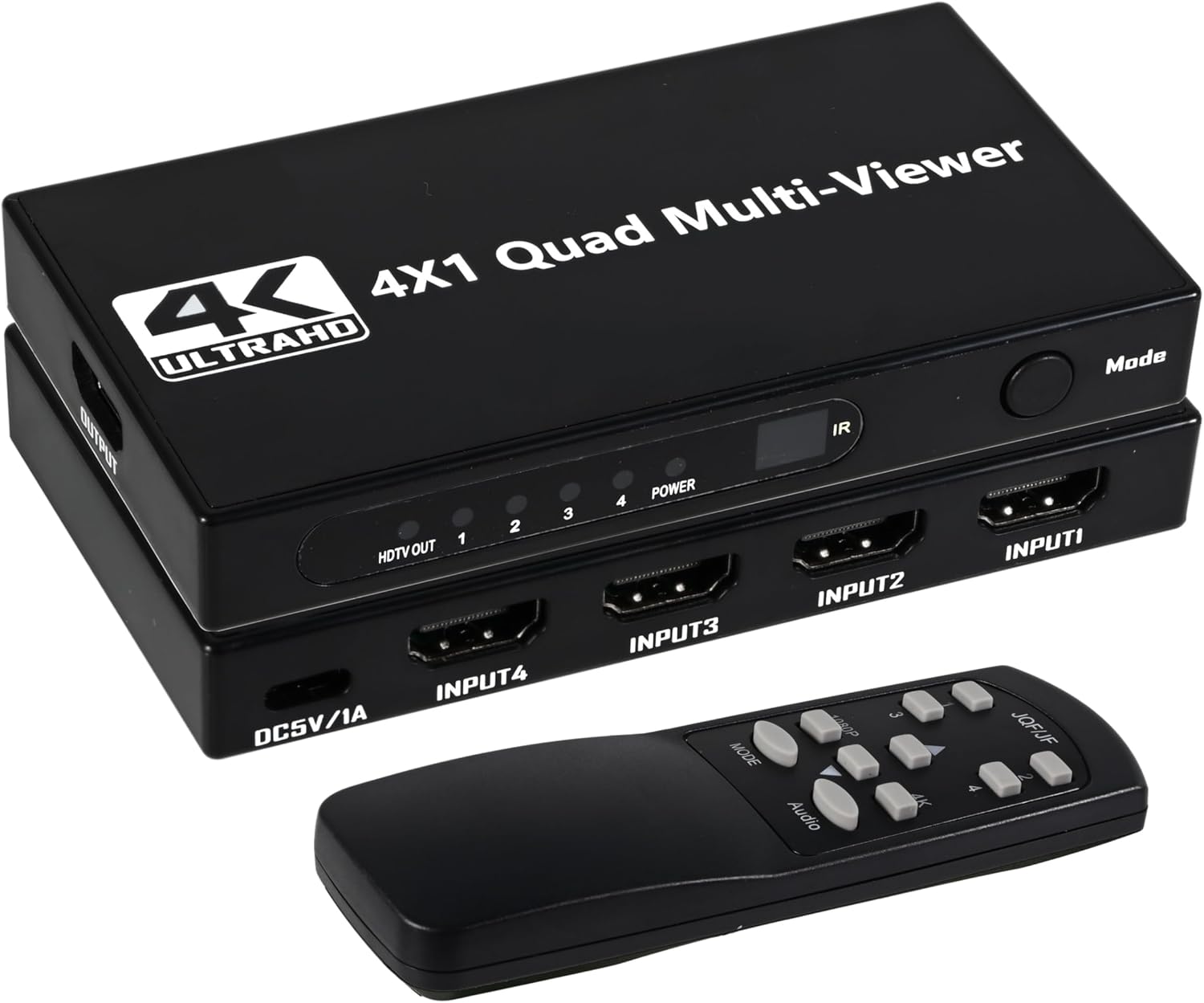 4K Quad Hdmi Multiviewer 4 in 1 Out Seamless Hdmi Switcher with Remote Control, Combine 4 tvs into 1, 9 Display Modes Switching Between 4k@30hz and 1080P@60Hz for Security Camera/Computer/TV Box, etc