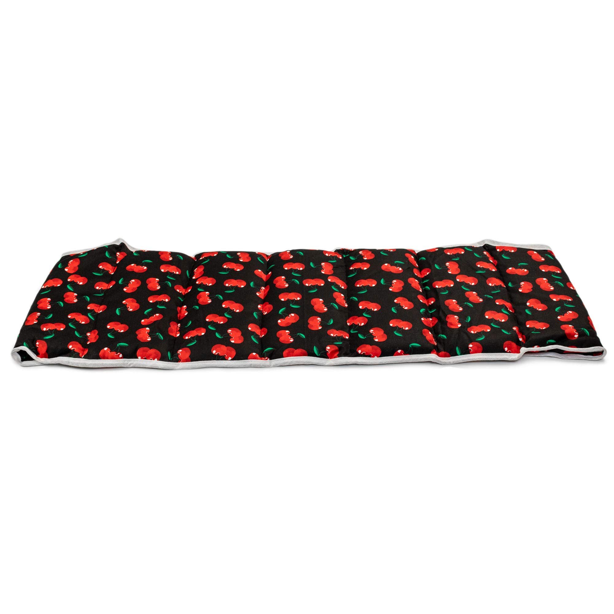 Faja térmica lumbar de semillas con cierre, largo aprox. 135cm, cherry-black. Cojín térmico para la espalda. Huesos de cerezas