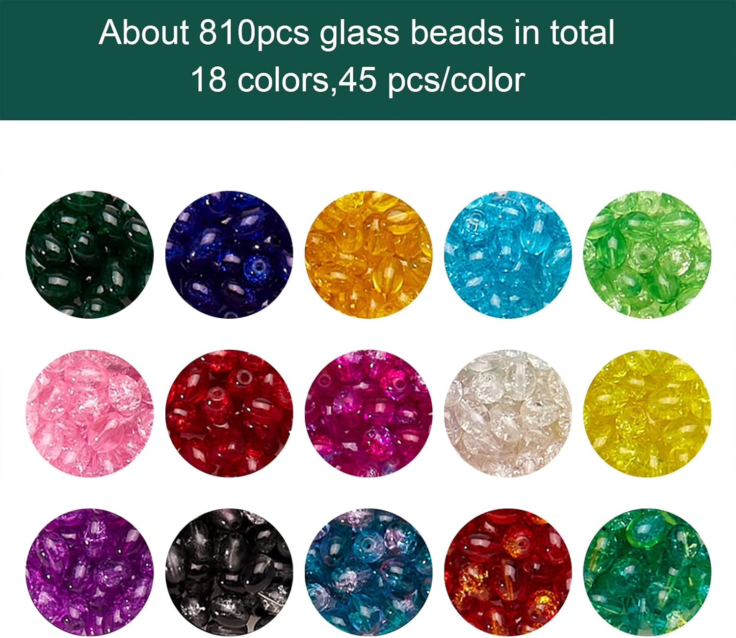 BEEFLYING 810Pcs Baking Painted Crackle Glass Beads 6x8mm 18 Colors Oval Round Glass Loose Beads for Jewelry Making