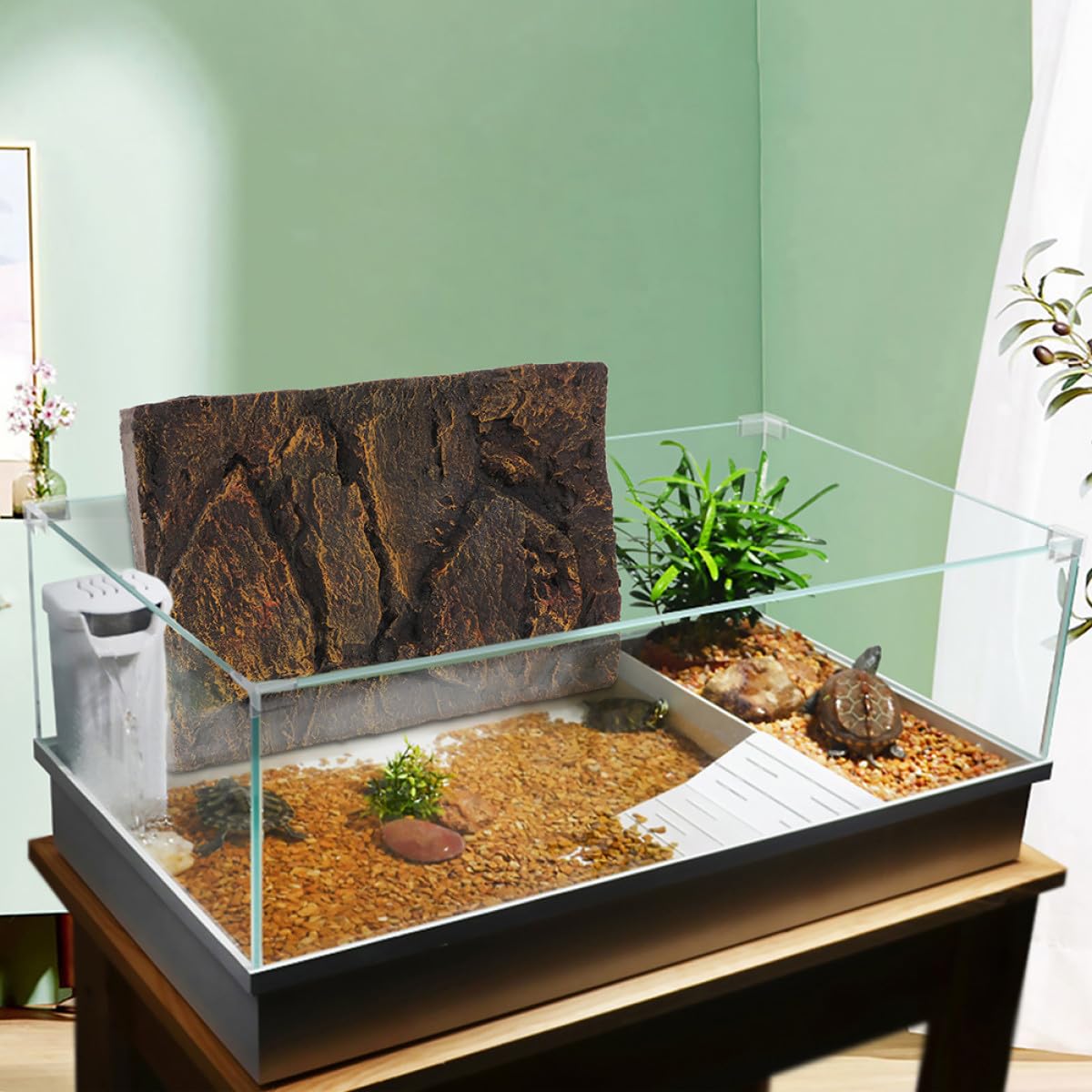 KALLORY Tablero PU para Tanque y Fondo Tortugas de Acuario Decorativo Material Chic para Decoración de Escena 2 Piezas
