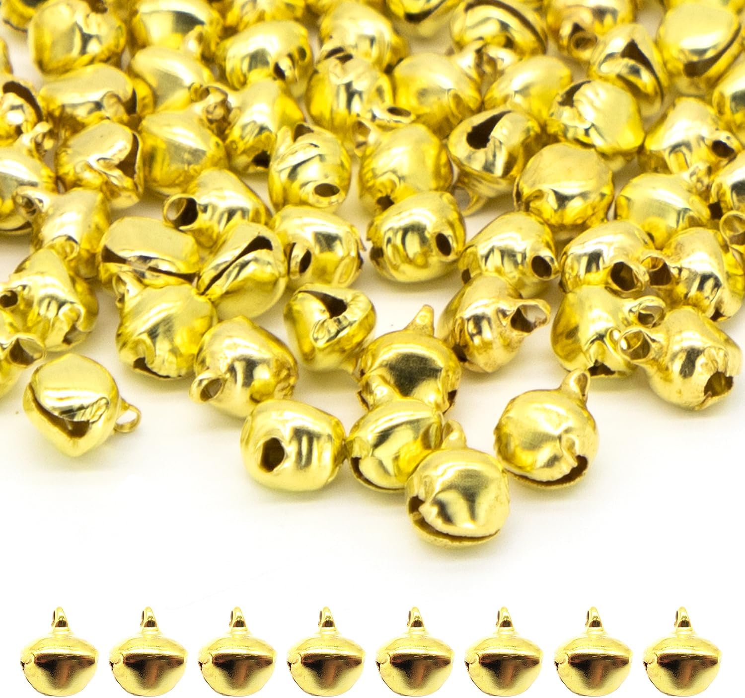 Jingle Bells, 100PCS Gold 10mm Metal Christmas Jingle Sleigh Bell Mini Craft Beads for DIY Festival Home Decorations A3LD