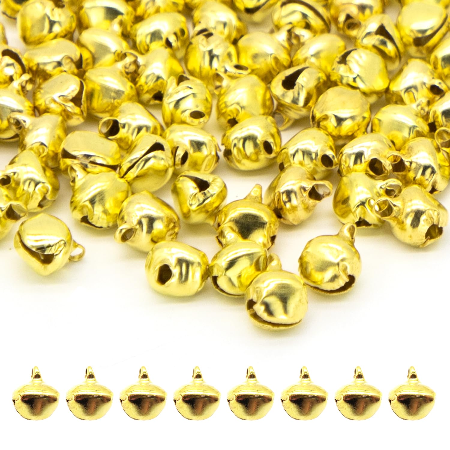 Jingle Bells, 100PCS Gold 10mm Metal Christmas Jingle Sleigh Bell Mini Craft Beads for DIY Festival Home Decorations A3LD