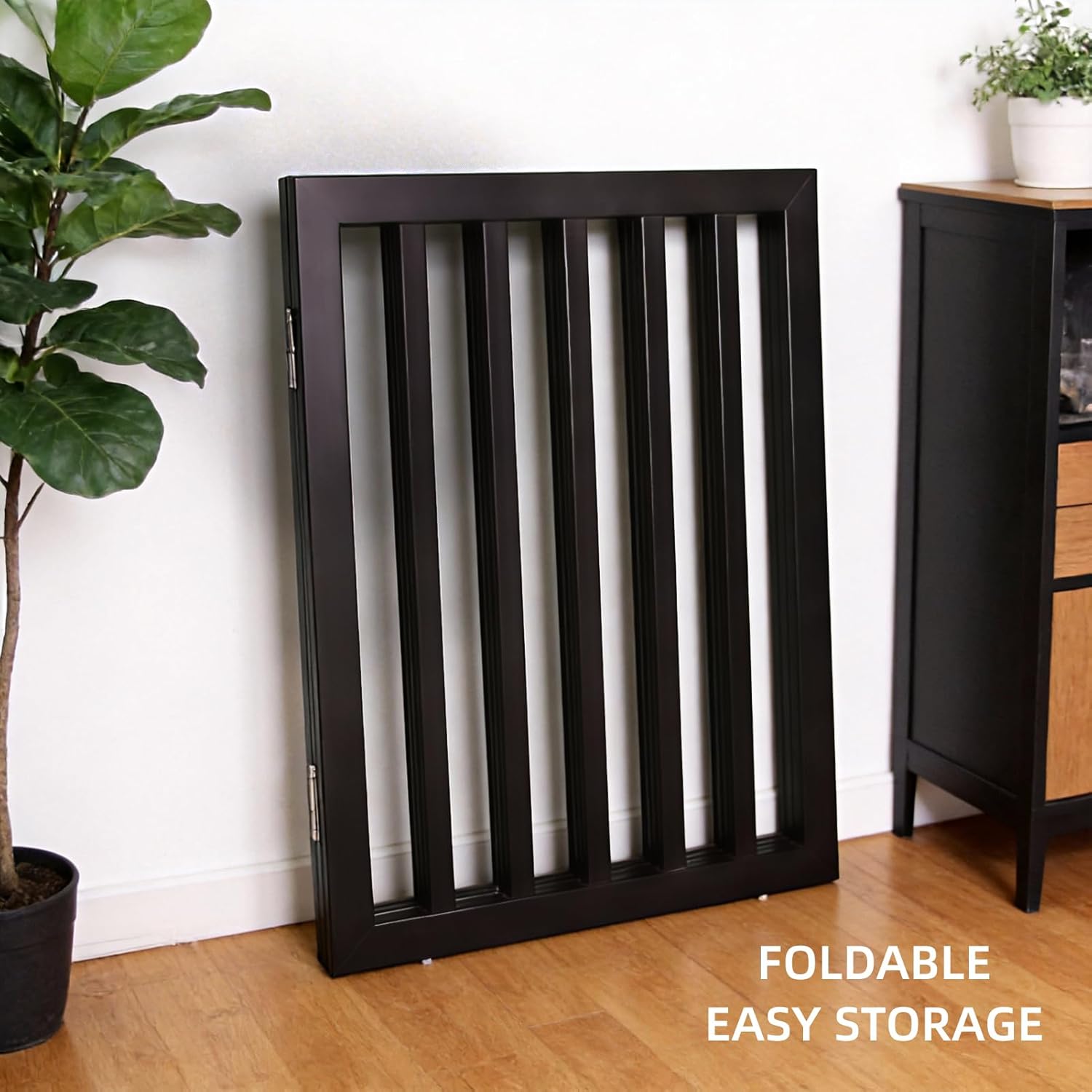 Dog Gate Indoor, Freestanding Dog Fence for The House, Doorways, Hallways,or Stairs,Pet Gate Foldable Wooden,Expandable 24 Height 3 Panels,Black
