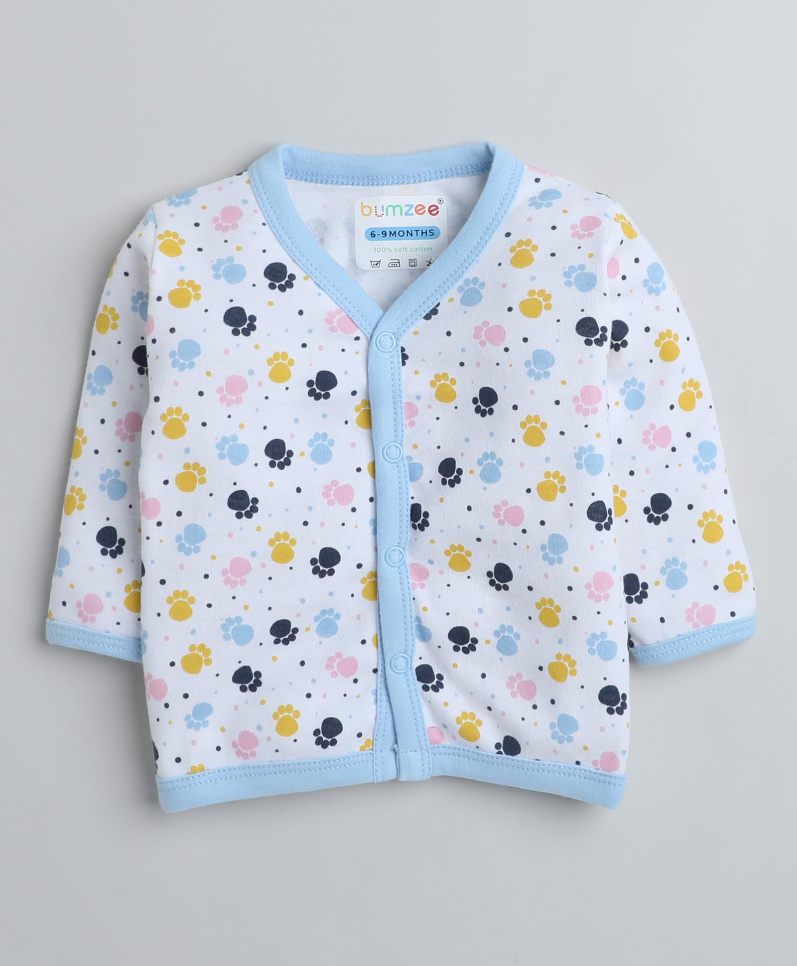 BUMZEE Blue & White Girls Full Sleeves Regular Fit Jablas Pack of 3 Age - 6-9 Months (Peb8281D-Blu.Wht), Multi