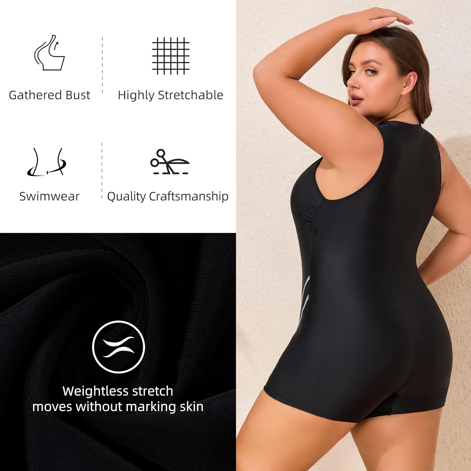 Women Plus Size Surfing One Piece Swimsuit Tummy Control Sleeveless Rash Guard Bathing Suit Zipper Front Boyleg Swimwear