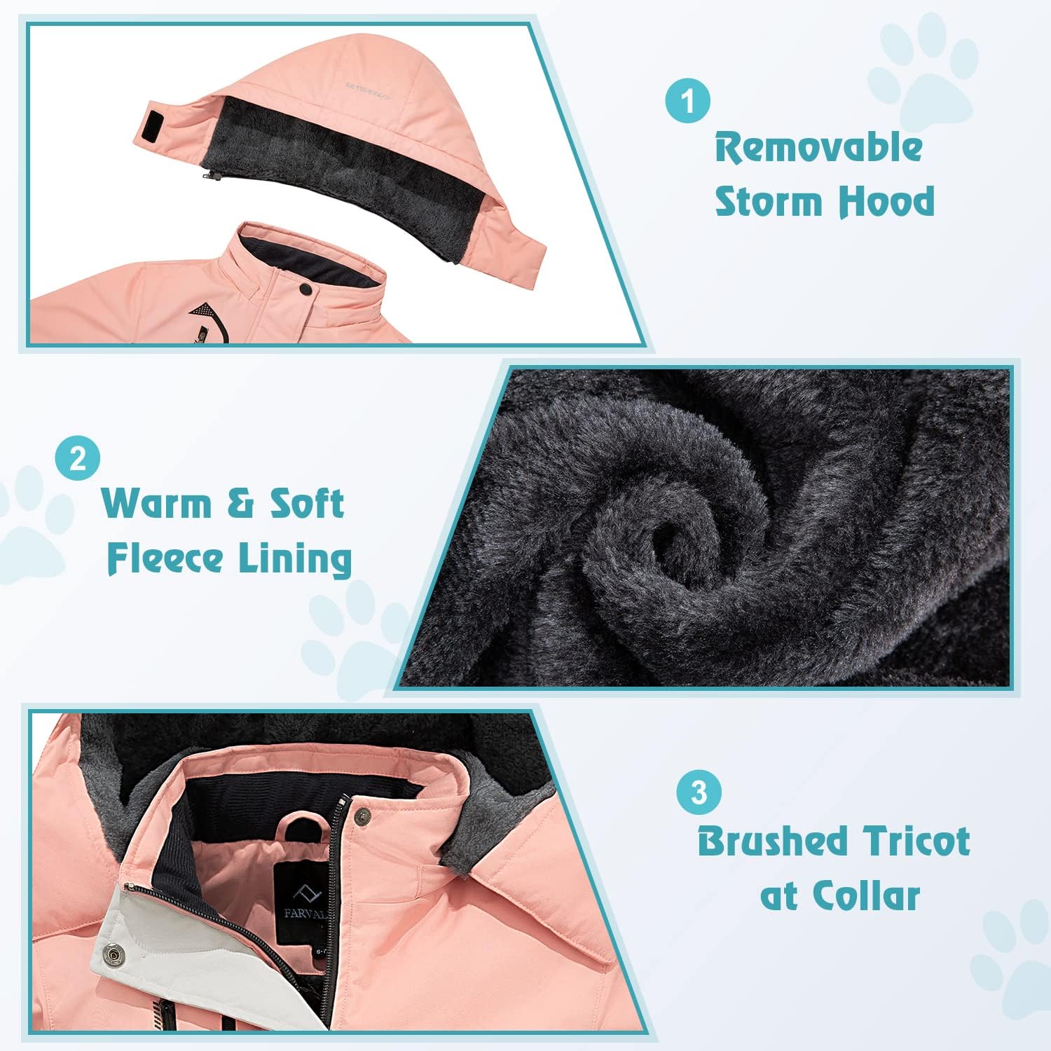 FARVALUE Girls Waterproof Ski Jacket Windproof Winter Coat Warm Fleece Snow Coat Outdoor Raincoats Hooded - Image 4