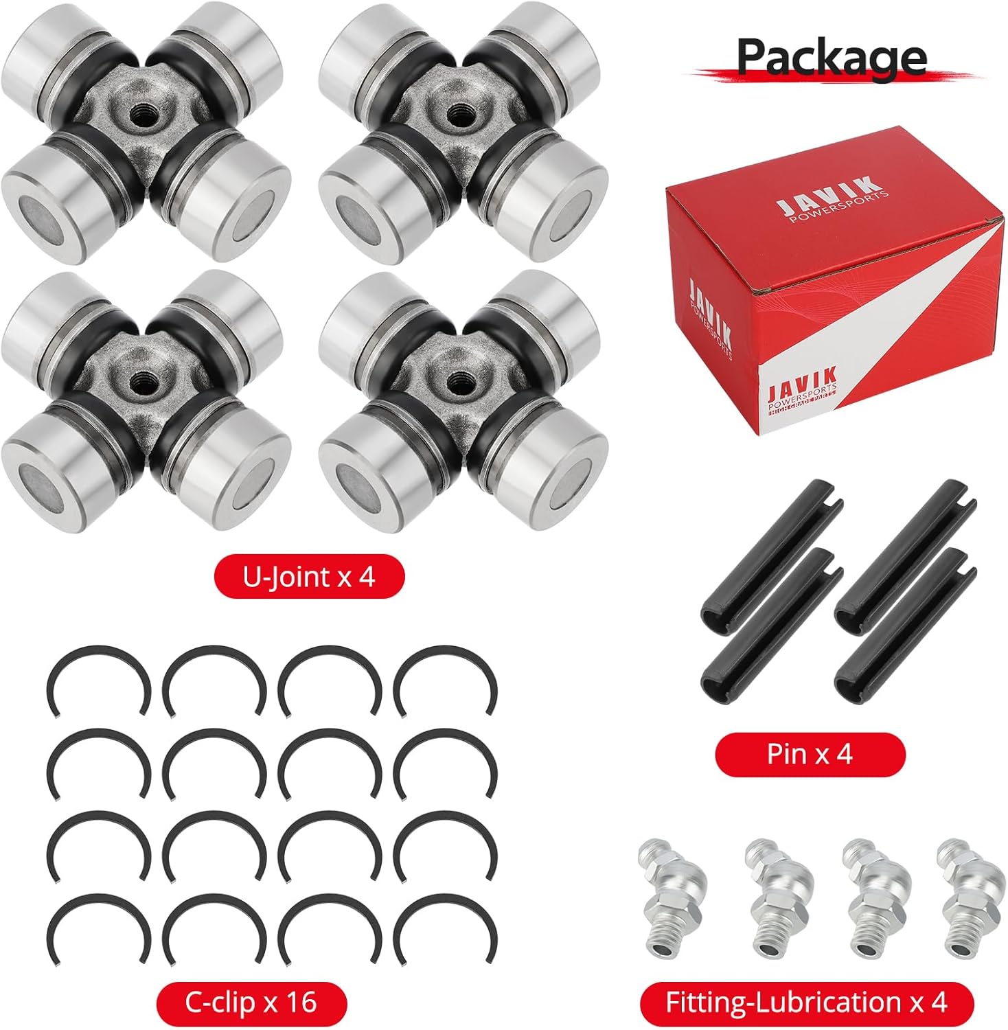 JAVIK Front & Rear Prop Shaft U-Joint for Polaris Ranger 500 700 800 Diesel-900 2000-2014 Sportsman 550 600 700 800 850 High Lifter 2002-2017 （4 Set)