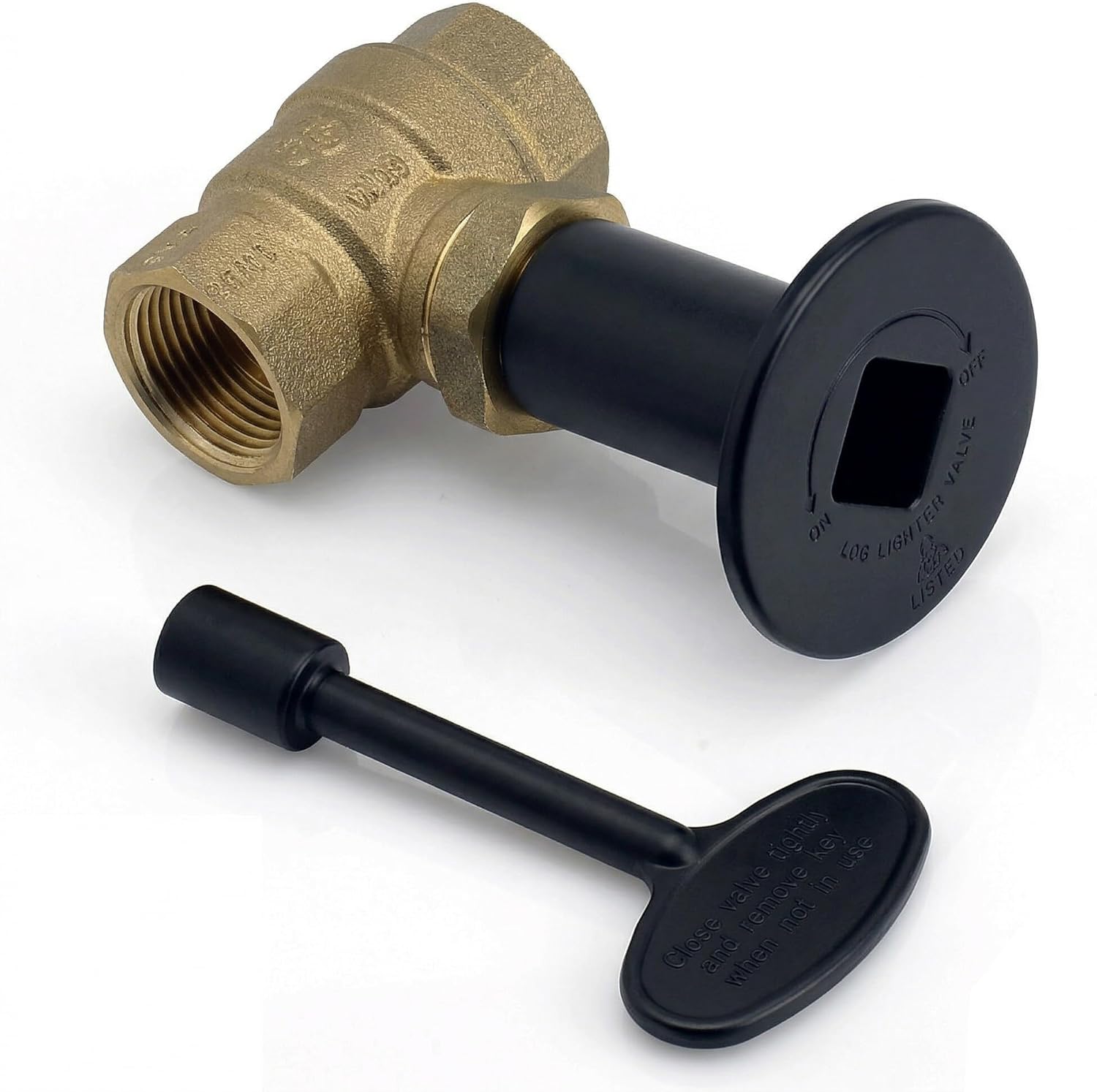 Midwest Hearth Fire Pit Gas Valve Kit - 3/4" NPT Solid Brass Ball Valve with Flat Black Floor Plate and Key - CSA Certified - Natural Gas and Propane - 300,000 BTU