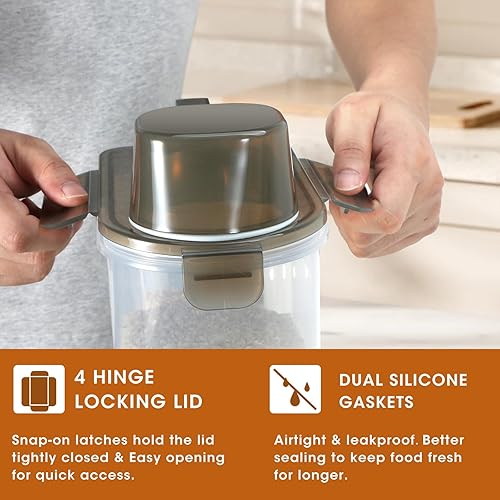 Miniatura 3 de TBMAXS Recipiente de almacenamiento de arroz de 10 libras, dispensador hermético de alimentos con boquilla grande y taza para arroz, cereales,