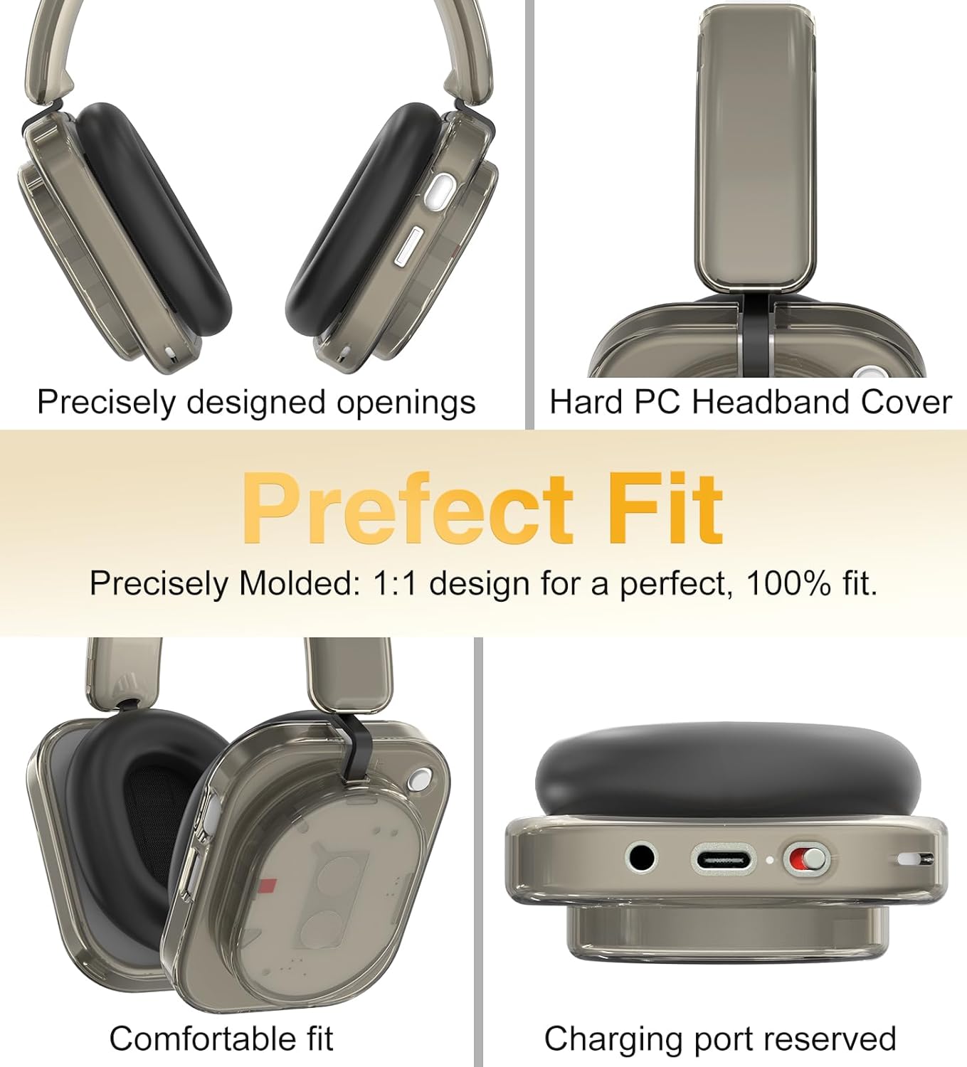 Case for Nothing Headphone 1,2IN1 Clear TPU Ear Cups Cover & PC Headband Cover, Shell Covers Replacement Shockproof/Washable/Dust-Proof/Scratch-Resistant for Men Women (Clear Gray) - Image 6