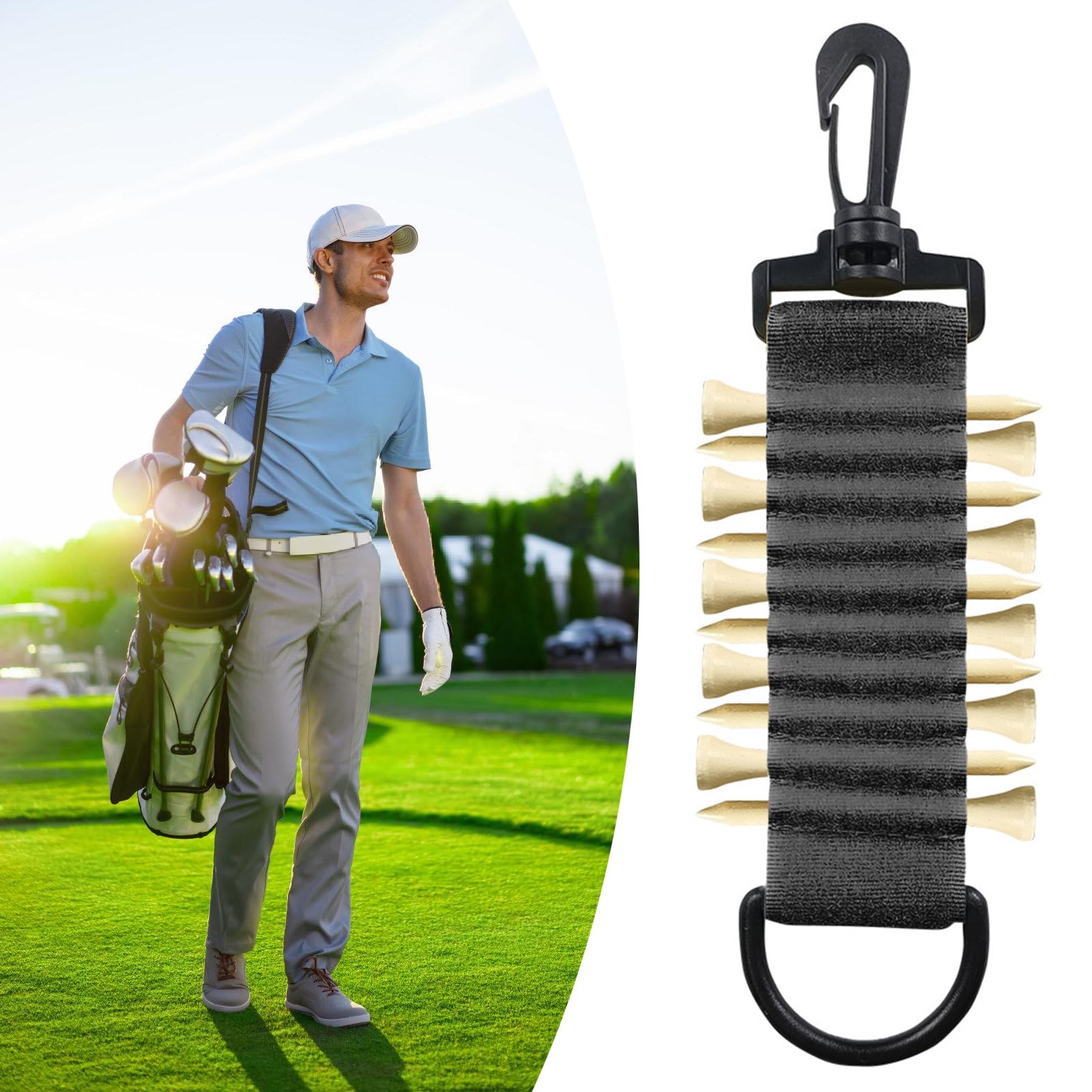 Support de tees de golf avec crochet porte-clés pour gants de golf autocollants, support de transport pour 10 tees de golf