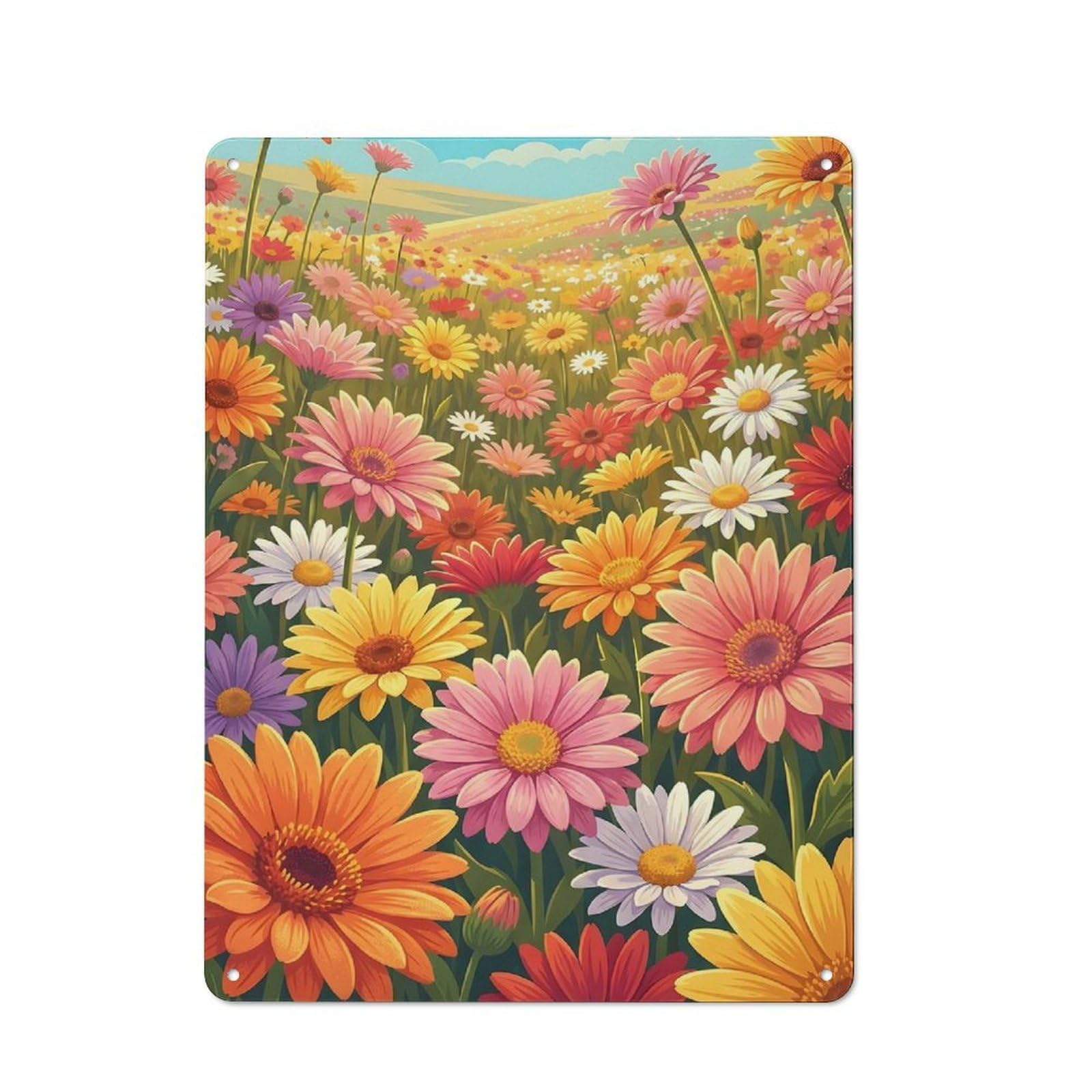 Vibrant Field of Gerbera Daisies Workshop Style Metal Wall Decor 40x30cm, Garage Metal Sign for Workshop, Basement, Shed Or Games Room