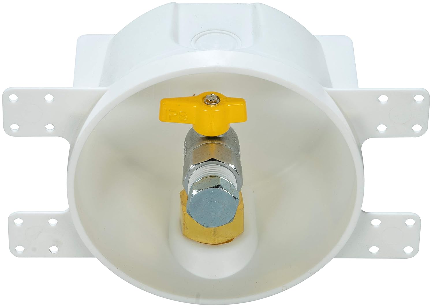 Water-Tite 87861 Large Round Gas Outlet Box - Quarter-Turn Ball Valve, 3/4-Inch IPS Connection, White Plastic