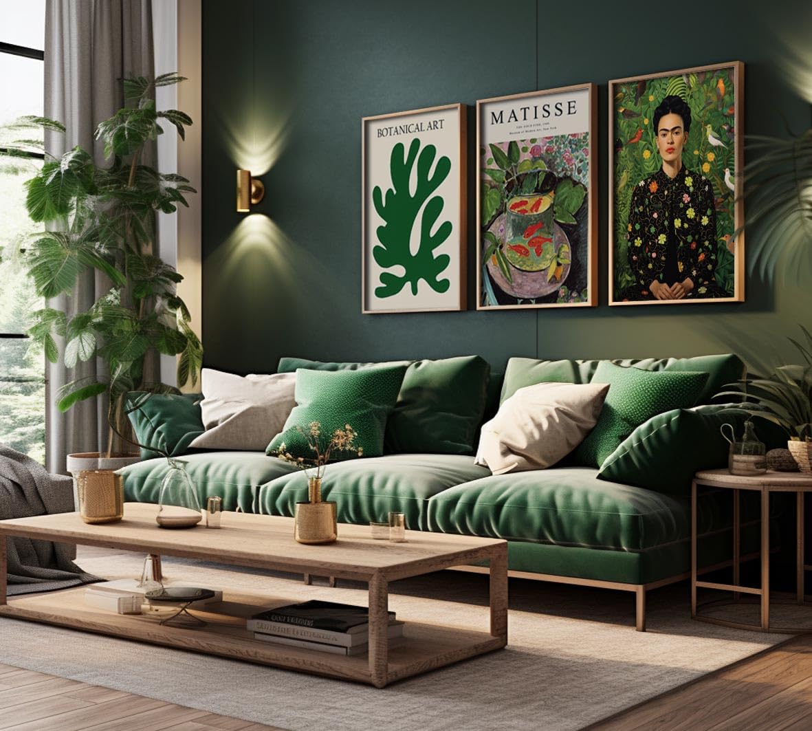 ag.art deco Paquete de 3 Láminas Decorativas 50x70cm Sin Marco | Conjunto Verde, Decoración Mural, Madera MDF Resistente, para Salón y Dormitorio, Diseño Moderno, Cristal Protector, Salón