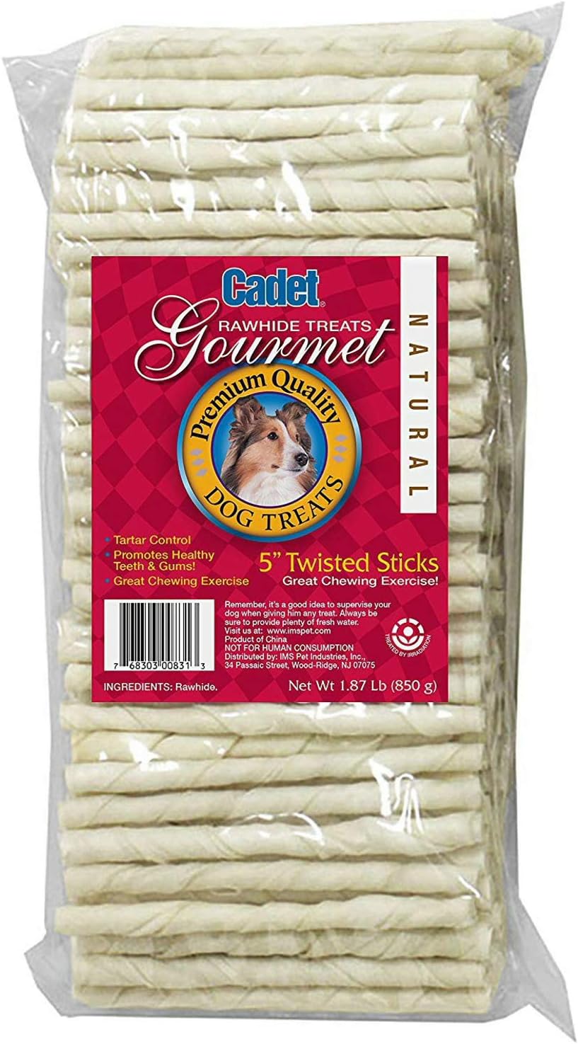 Cadet Rawhide Twist Sticks Dog Chews, 5 Inch, 100 Count, 2 Pack