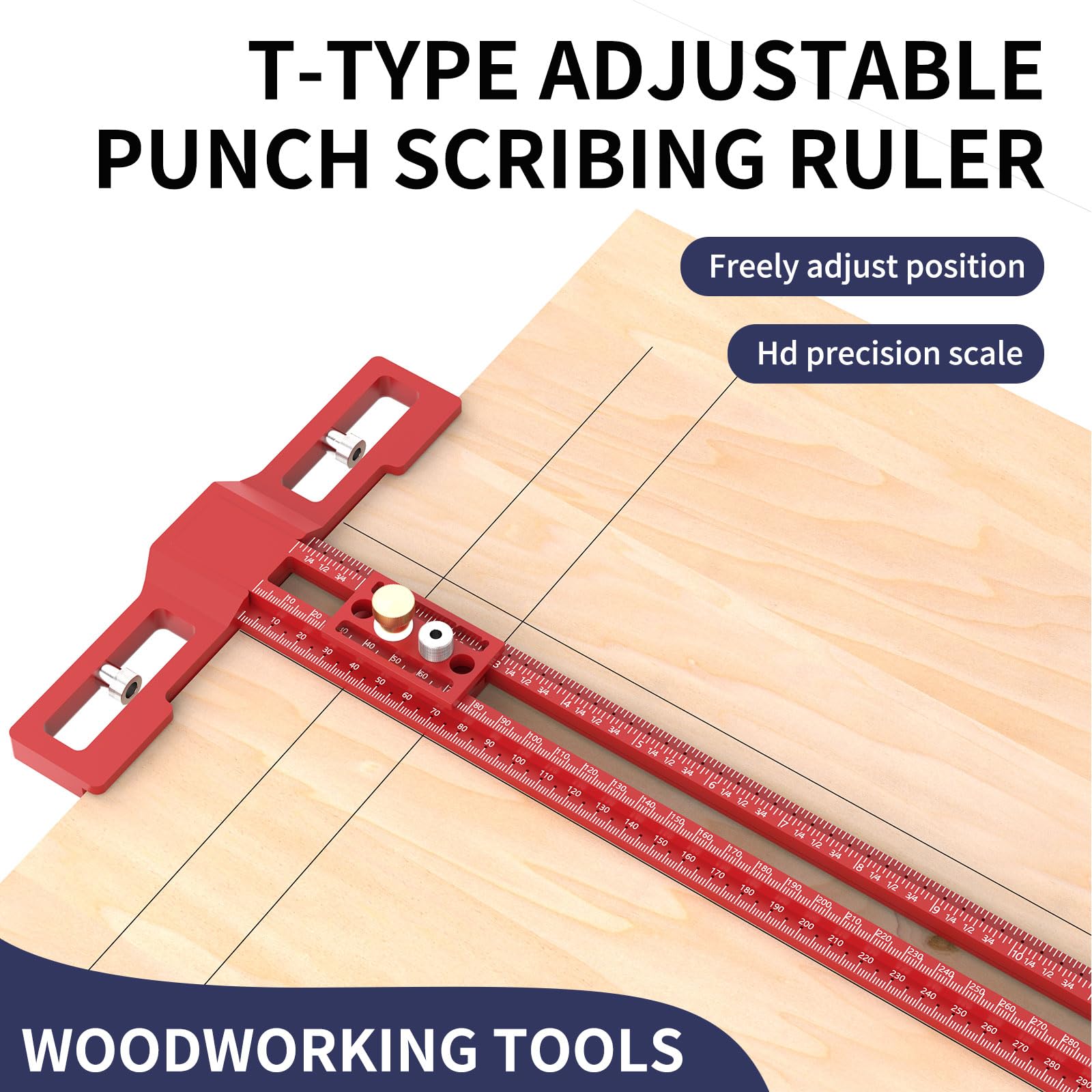 Righello per la lavorazione del legno tipo T, 40,6 cm, per lavori di falegnameria, layout e strumenti di misurazione (40,6 cm)