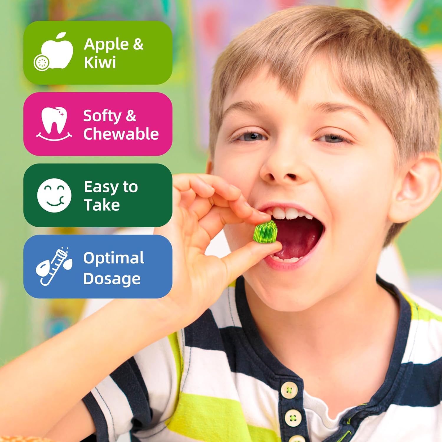 Center-Filled Kids Magnesium Gummies - Magnesium Glycinate Gummies for Kids & Adults with L-Theanine, Chamomile, Licorice, Vitamin D, B6 for Sleep, Relaxation, Brain & Muscle - Sugar Free Apple & Kiwi