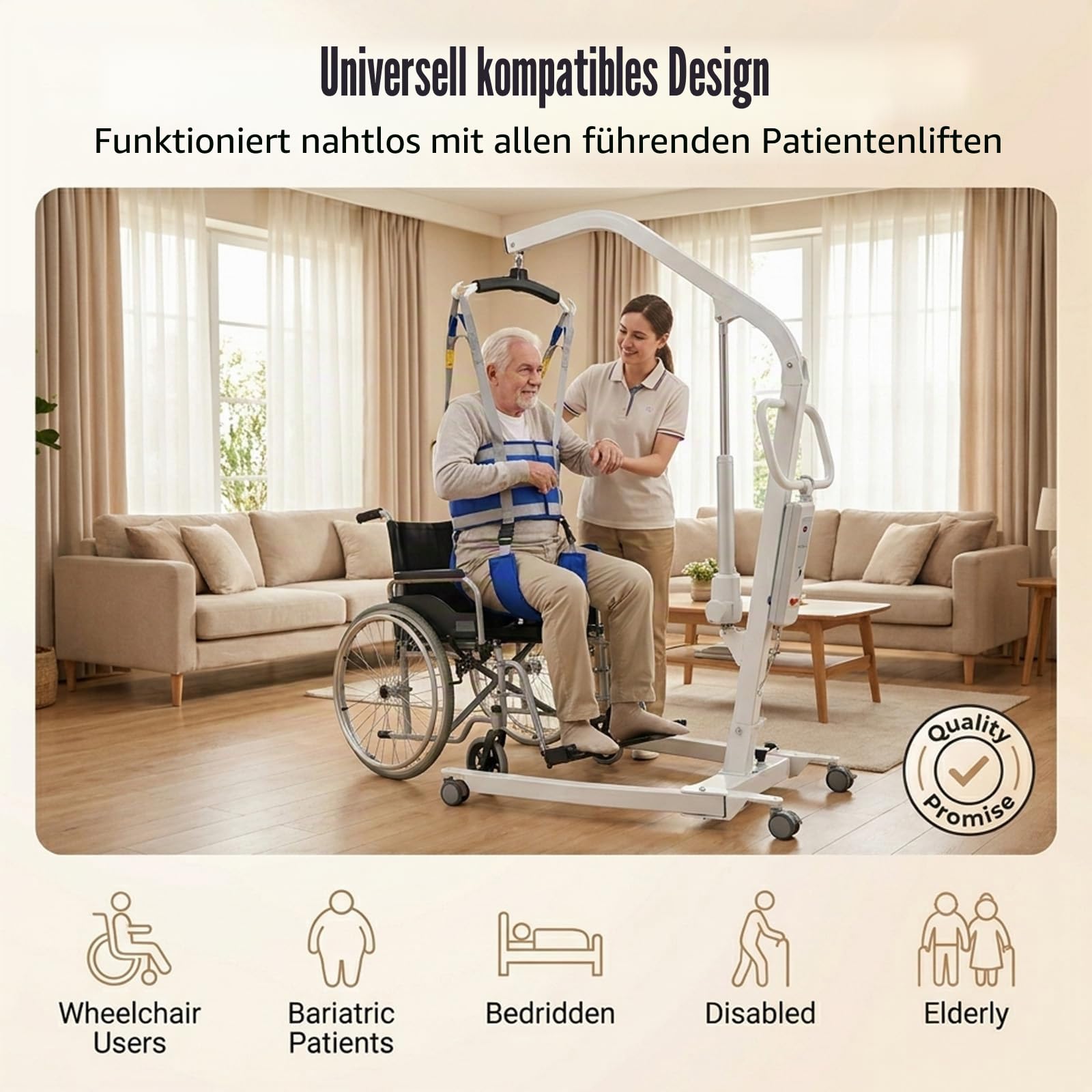 Patientenlifter Hebegurt für Aufstehhilfe — Universal Patienten Transfergurt mit 4-Stufiger Höhenverstellung für Mobilitätshilfen und Stehassistent mit Rücken- und Oberschenkelstütze bis 230 kg