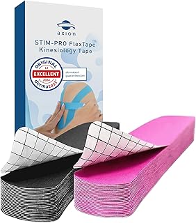 Set de 50 cintas kinesiológicas precortadas adhesivas y elásticas axion | Vendas kinesiotapes de 5x25 cm de color negro y rosa | Vendaje deportivo, soporte neuromuscular y fisioterapia