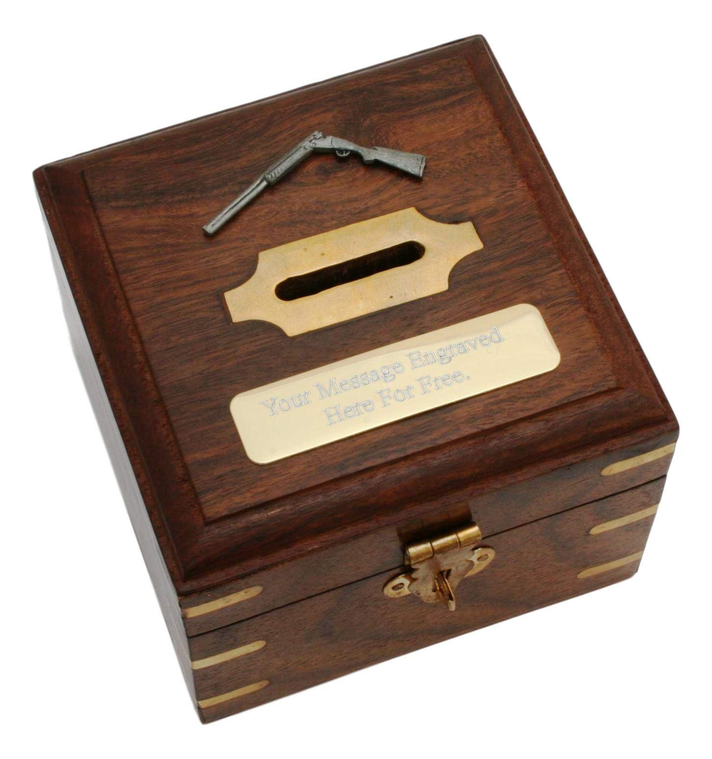 Gamekeepers Cottage gifts Open Shotgun Wooden Money Box Chest With FREE Engraving Gift 250