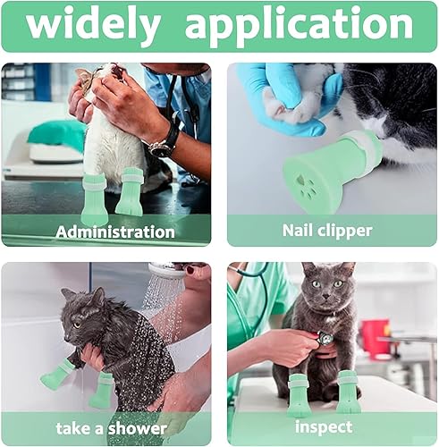Miniatura 5 de 4 botas de silicona antiarañazos solo para gatos, cubiertas de goma ajustables para patas de gatito, guantes protectores de patas de ducha,