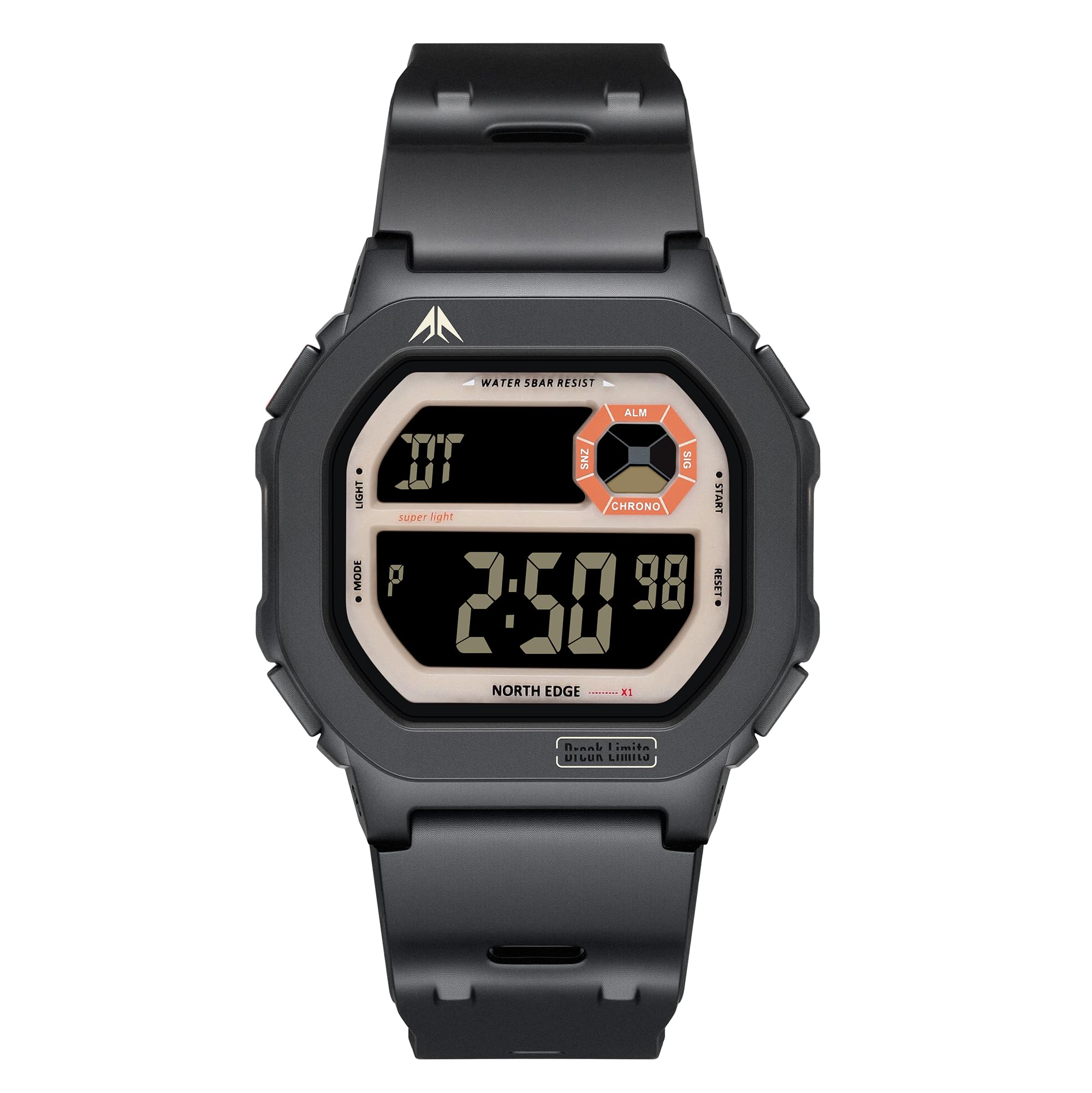 NORTH EDGE Sport Uhr Schwarz - Wasserdicht 50M Ultraleicht Mit LED Nachtsicht & Wecker