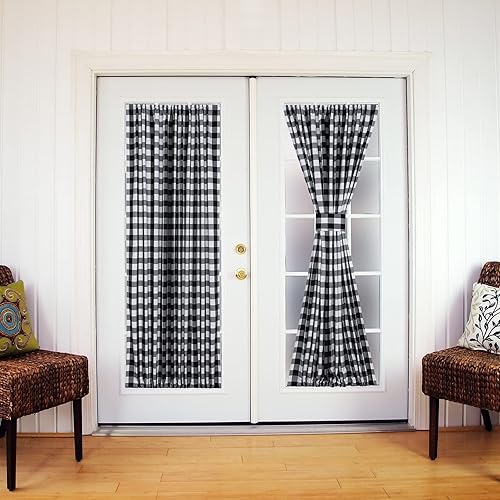 Cortinas francesas para puerta francesa, cortinas a cuadros con bolsillo para barra, cortinas de luz lateral para puerta de cristal, 72 pulgadas de