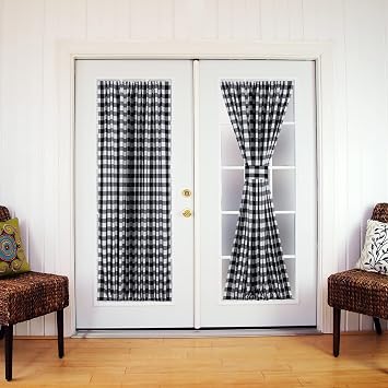 French Door Curtains Buffalo Plaid Window Curtains Rod Pocket Farmhouse Sidelight Curtains 2 Panels Black/White 25"W x 72"L Pack of 2