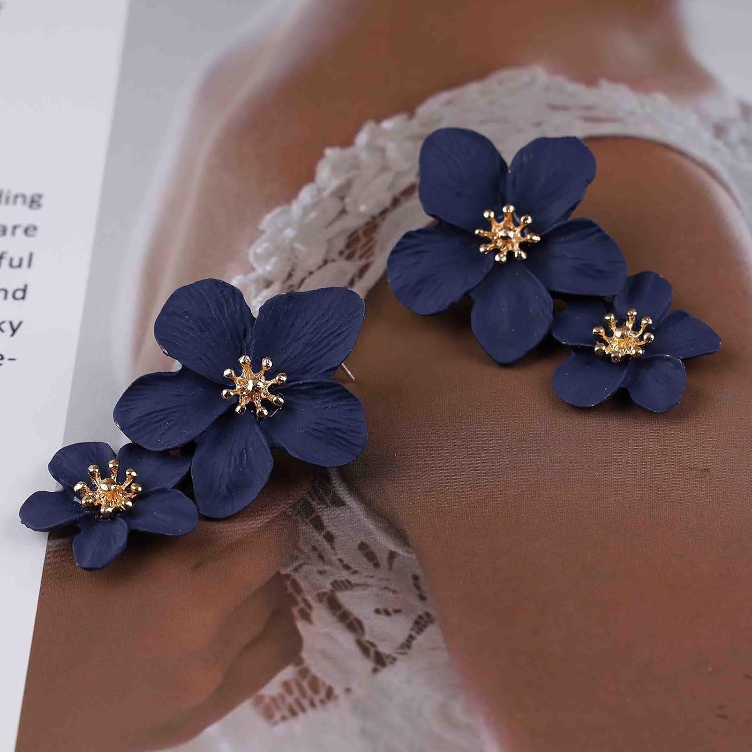 Bohemian Resin Flower Earrings Blue Enamel Flower Earrings Exaggerated Flower Dangle Earrings Floral Petal Flower Stud Earrings Jewelry for Women and Girls(blue) - Image 8