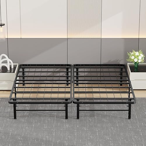 Miniatura 14 de Marco de cama de metal corto Queen con plataforma de metal plegable, listones de acero recubiertos duraderos con instalación sin herramientas, sin